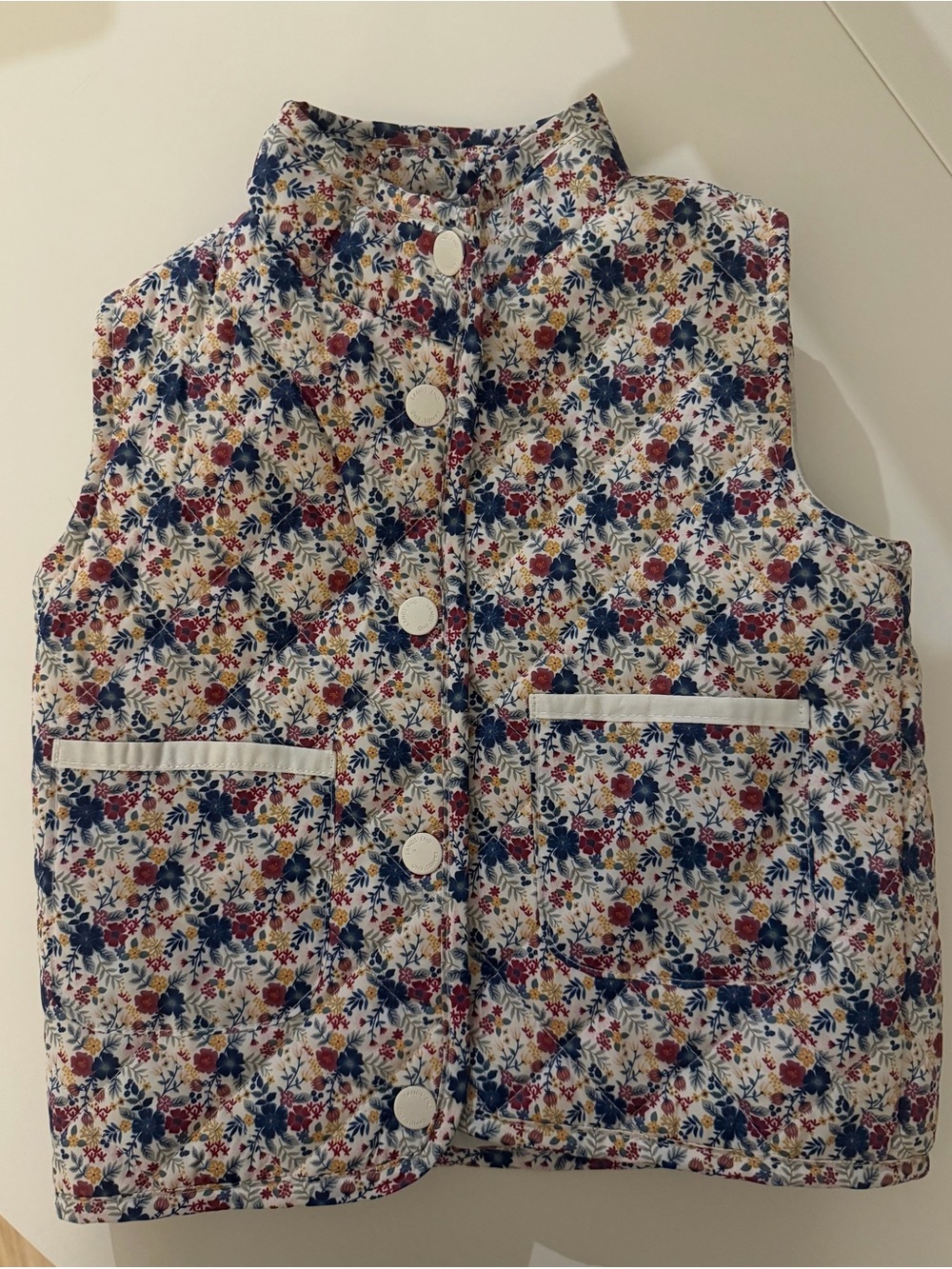 Lands' End Girls' Quilted Floral Vest - White, Navy, Red, Yellow